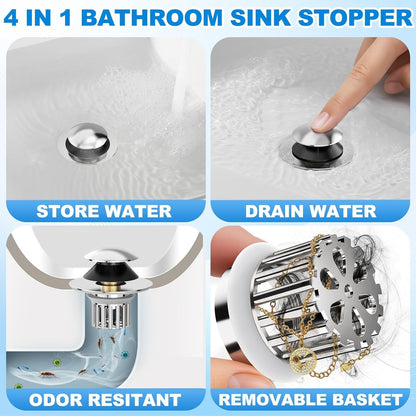 Universal 3 in 1 Bathroom Sink Drain Strainer,Pop up Bathroom Sink Stopper with