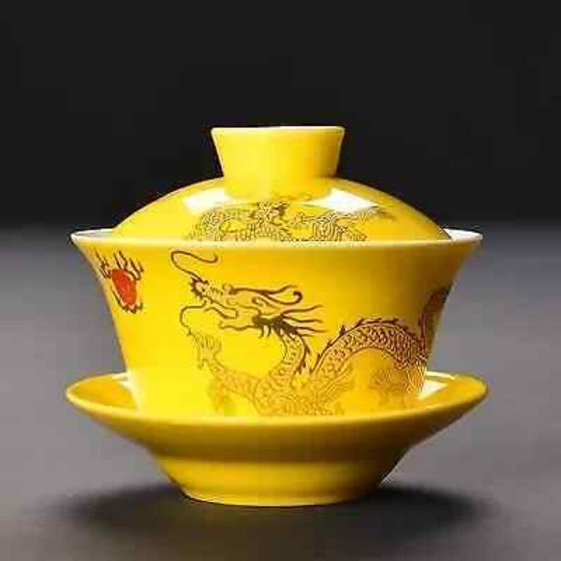 Longjing Ceramic Sancai Gaiwan, Master Tea Cup, Retro Chinese Style