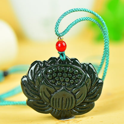 Jade Hand Carving Lucky Pretty Lotus Flower Pendant