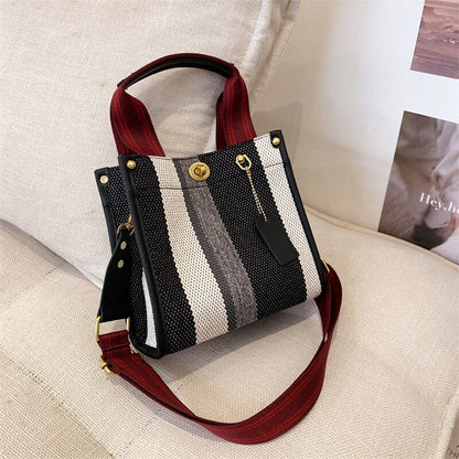 Canvas Tote Bag Women Handbag Stripe Shoulder Bags Big Shopper Totes