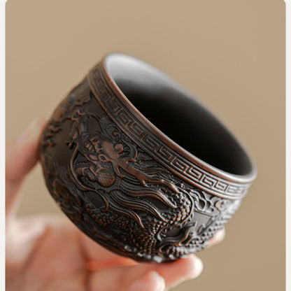 Purple Ceramic Relief Tea Cup, Single Cup, Household Tea Cup, Paired Cup