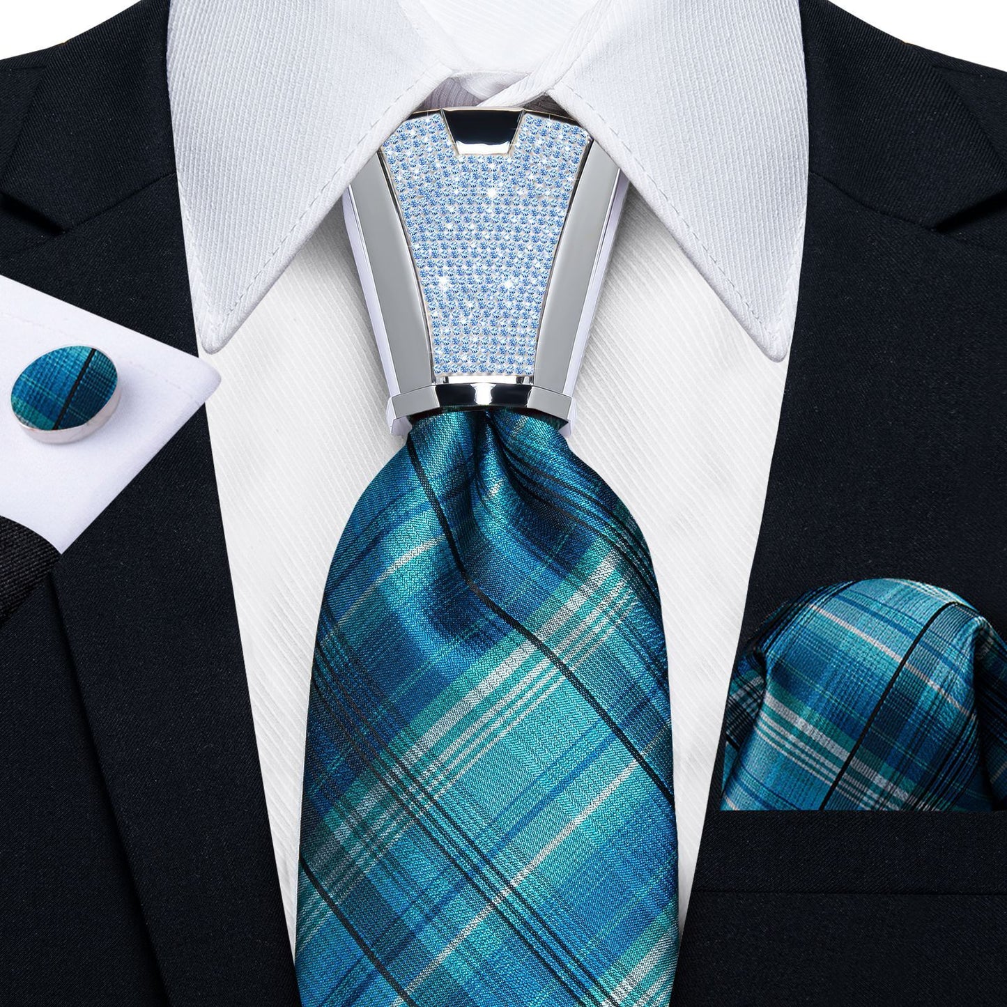 Men Necktie 3Pcs Luxury Striped Ties Cufflinks Pocket Square Wedding Accessories