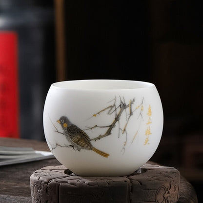 One Tea Cup Boutique Hand Drawing Fat Mutton Jade Porcelain Master Cup 130ml New