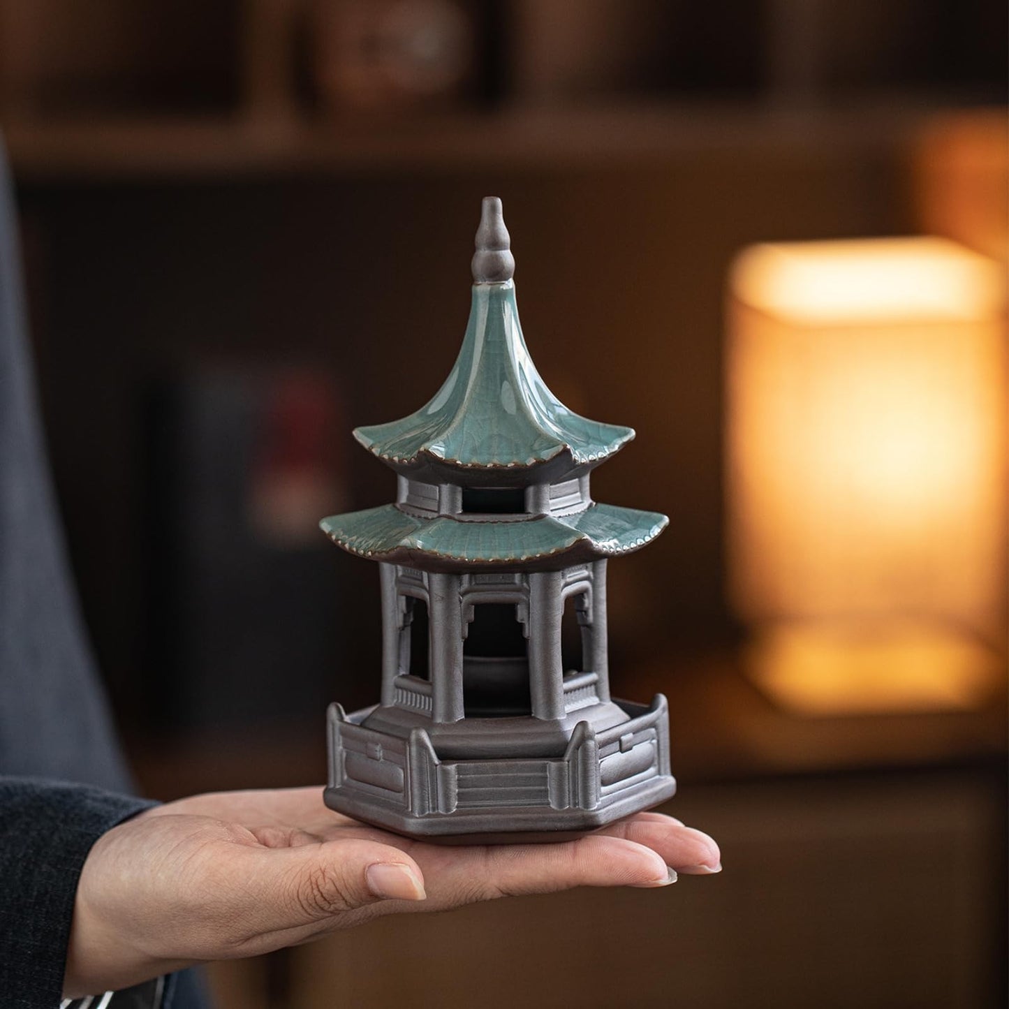 Hexagonal Pavilion Ceramic Tea Pet 9cm 3.6in Tea Play Tea Ceremony Decoration