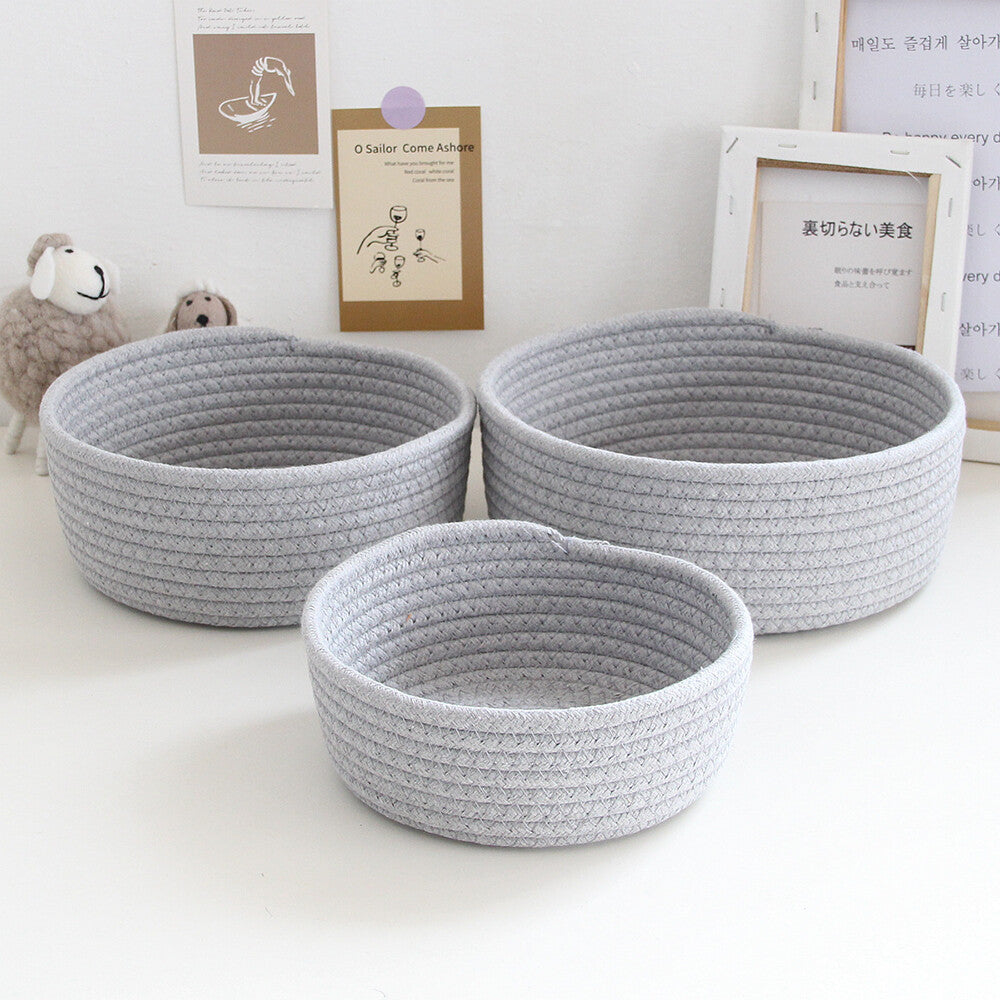 3X Rope Storage Baskets For Organizing Small Cotton Woven Decorative Basket grey