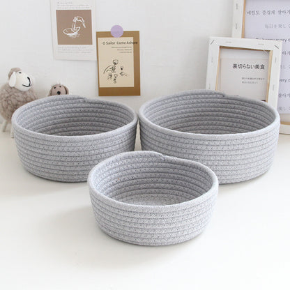 3X Rope Storage Baskets For Organizing Small Cotton Woven Decorative Basket grey