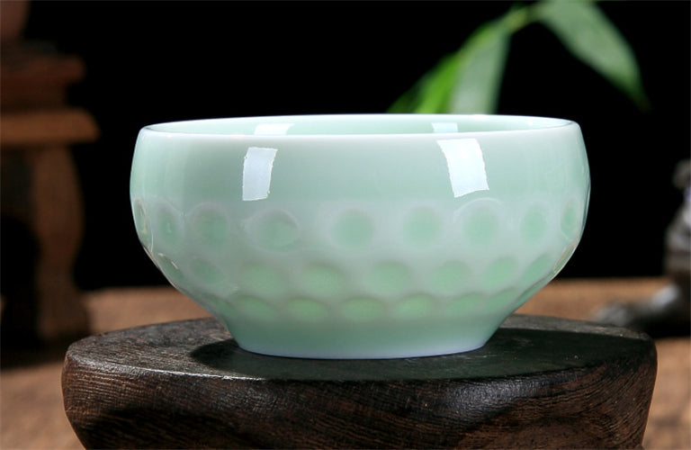 55ml Chinese Porcelain Tea Cup Ceramic Cup Lotus Carved Longquan Celadon Teacups