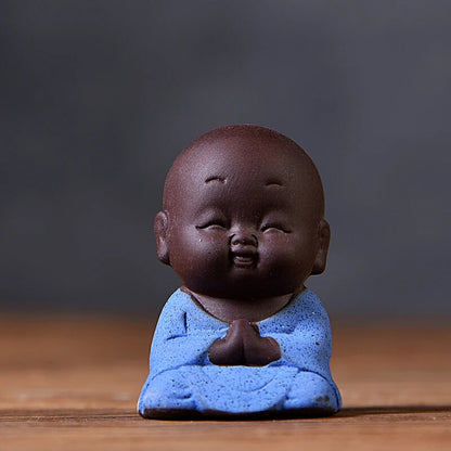 1PCS Purple Clay Small Buddha Statue Monk Figurine Boutique Tea Pet Tea Set