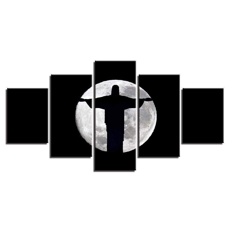 Jesus Christ God Moon Shadow Canvas Prints Painting Wall Art Home Decor 5PCS