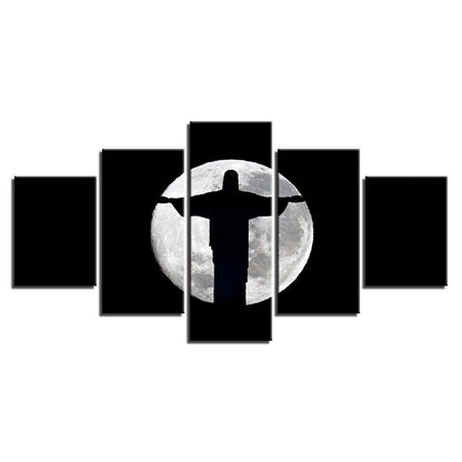 Jesus Christ God Moon Shadow Canvas Prints Painting Wall Art Home Decor 5PCS