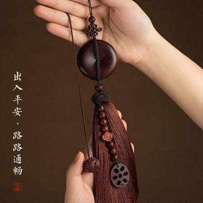 Red Sandalwood Peace Buckle Car Hanging 9.45in Wealth Tassel Pendant