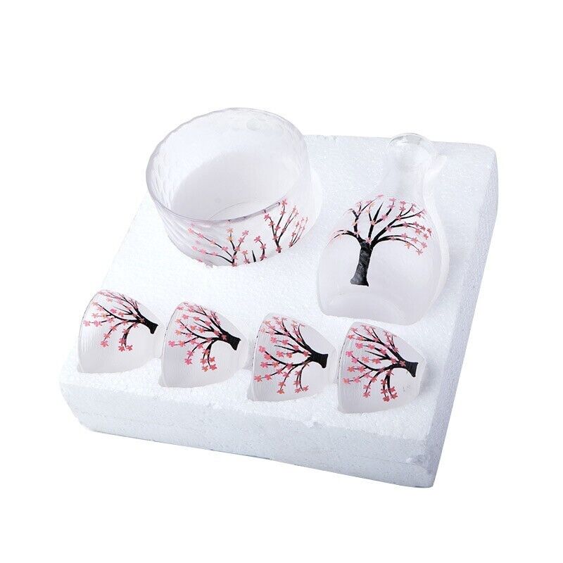 Wine Glass Bottles 6Pcs Plum Blossom Frosted Fingerprint Japanese Sake Bar Tools