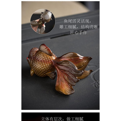 Color Changing Yellow Koi Resin Tea Pet 15.7cm 6.2in Kung Fu Tea Set Accessory