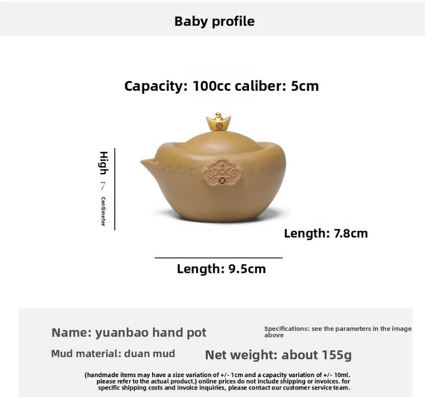 100ml Yixing Purple Clay Handcarved Ingot Pot Tea Kettle Chinese Retro Teaware