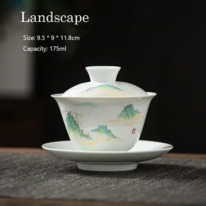 Japanese Grass Grey Ceramic Cover Bowl Tai Li Bowl Tea Has A Cover Bowl 175ml