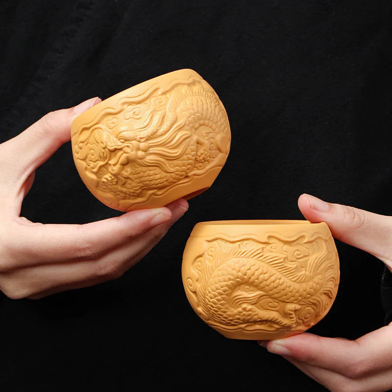 100Ml Purple Clay Relief Dragon Teacup Personal Cup Kung Fu Teacup -