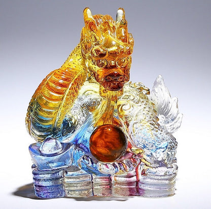 Chinese Liu Li Crystal Dragon Statue Office Feng Shui Home Decor