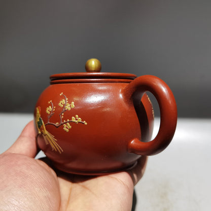 Chinese Yixing Zisha Clay Handmade Exquisite Teapot （描金汉瓦壶 底款：顾景舟)