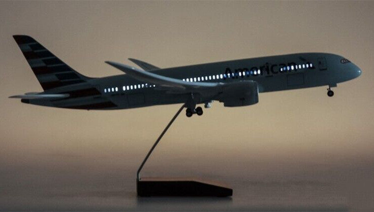44CM American BOEING 787 Aircraft Led Sound-controlled Light Resin Plane Model