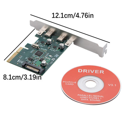 PCIE 4X Port Expansion Card PCI-E to USB 3.1 Type C Dual Port Adapter Card