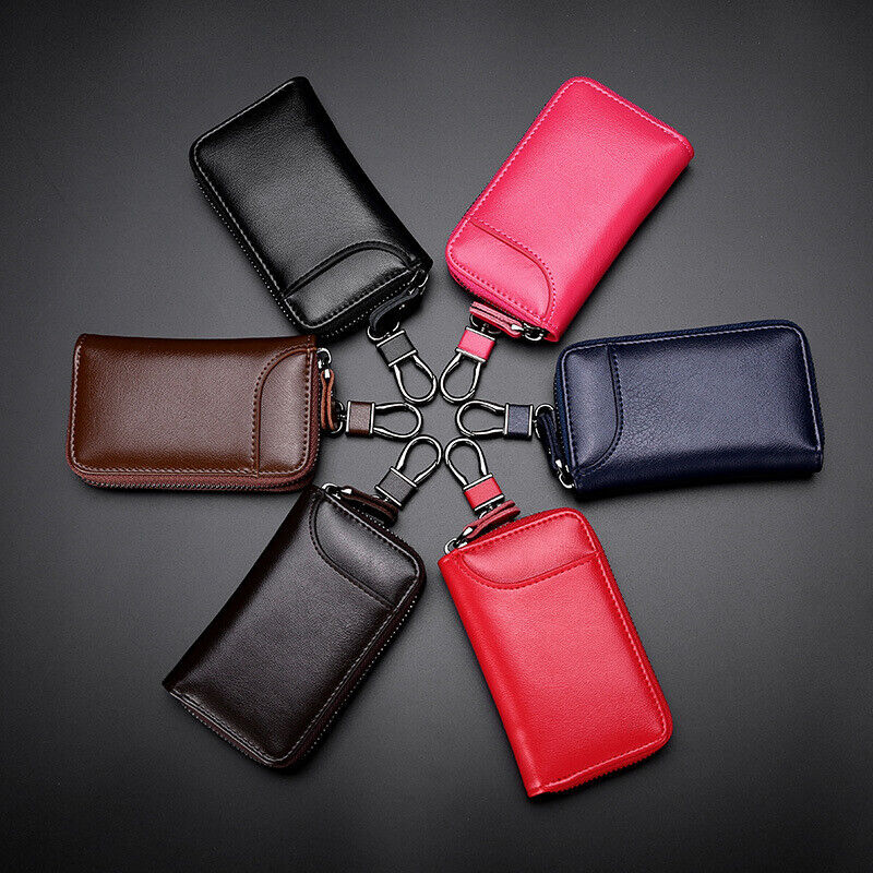 Zipper Wallet Leather Men Key Holder Pouch Purse Unisex Useful Key Organizer Bag