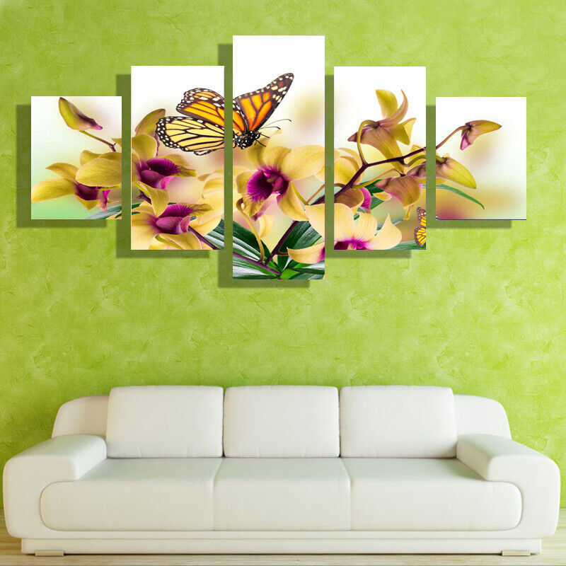 5 Pieces Canvas Wall Art Poster and Print Living Room Butterfly No Framed