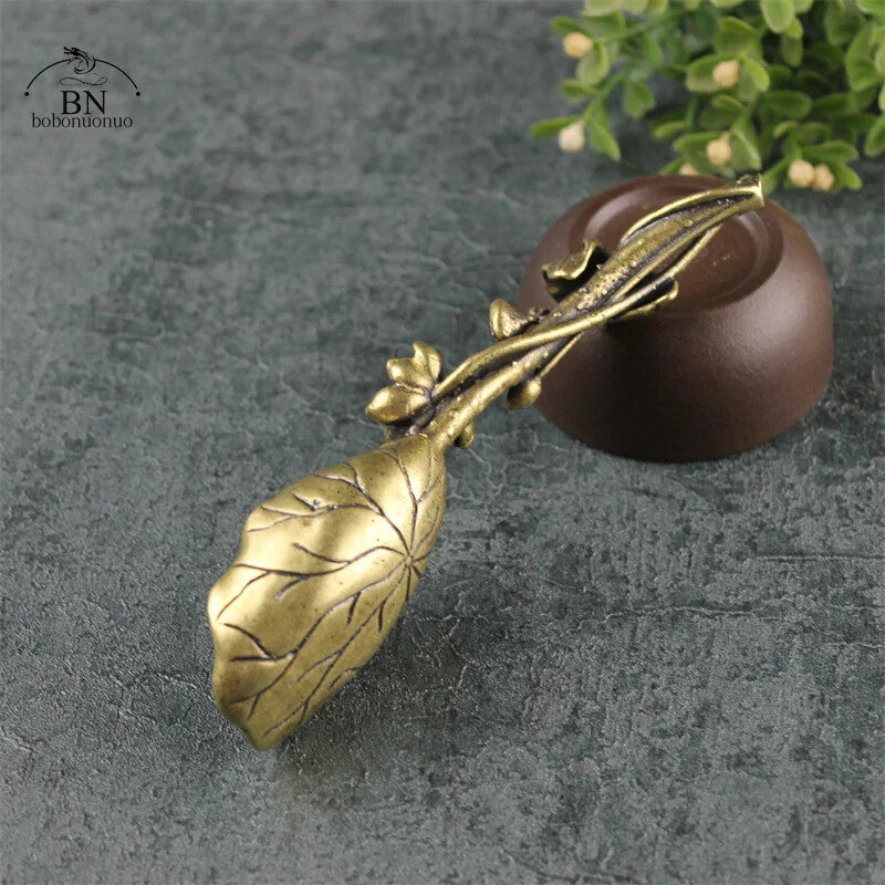 2022 Creative Tea Scoops Shovel Brass Copper Lotus Lotus Root Bamboo Tableware