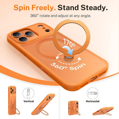 Matte Magnetic 360° Rotating Pivot Stand Phone Case for iPhone 17 Pro Max/16/15