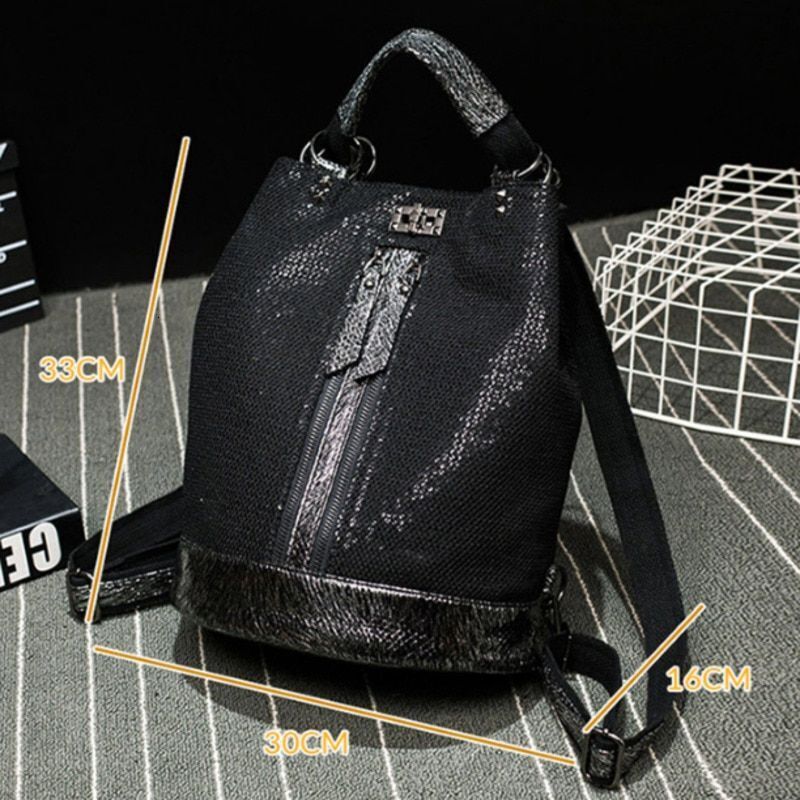 Sequins Leather Laptop Backpack Personality Lock Anti Theft Travel Back Pack 1PC