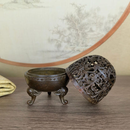 Chinese old Bronze collectable flower incense burner buddha Gift