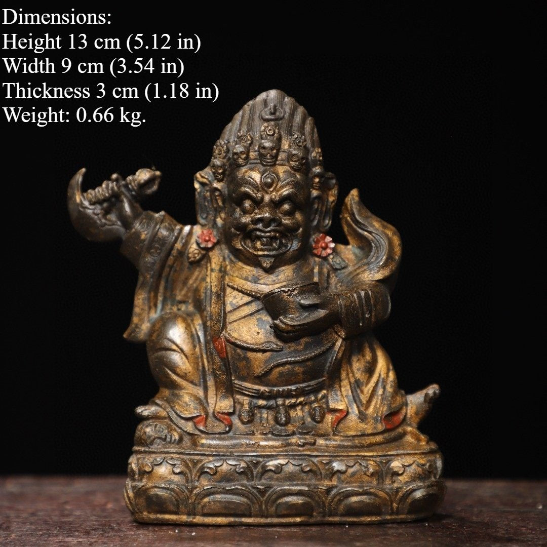 4.8"old Tibet Buddhism Temple Bronze Gilt Mahakala Wrathful Deity Buddha Statue