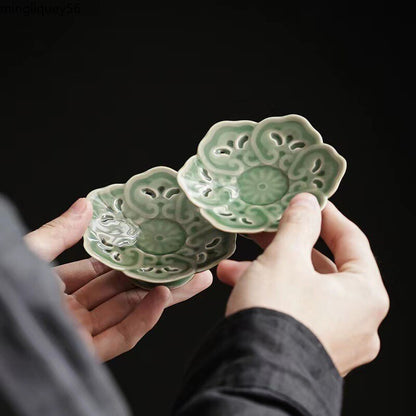 Chinese Celadon Saucer Coaster Yue Kiln Celadon Cup Saucer Tea Mat Tea Ceremony