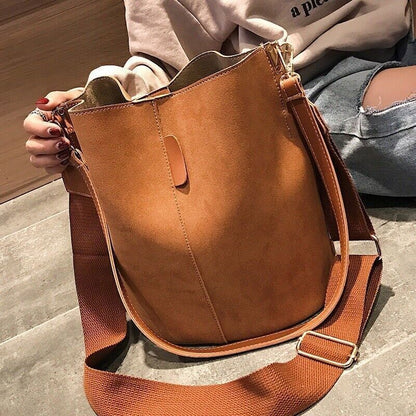 Ladies Bucket PU Shoulder Bag Single Shoulder Broadband Female Handbag