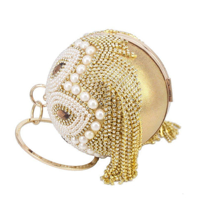 Golden Silver Beaded Ball Bag Tassels Purse Handbag Crystal Clutch Shoulder Bags