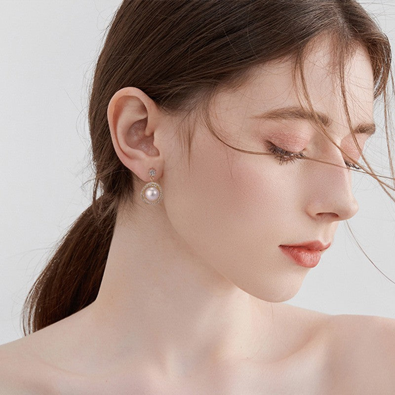 Fashion Freshwater pearl Flower Stud Earrings 14k Yellow Gold Plated S925
