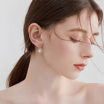 Fashion Freshwater pearl Flower Stud Earrings 14k Yellow Gold Plated S925