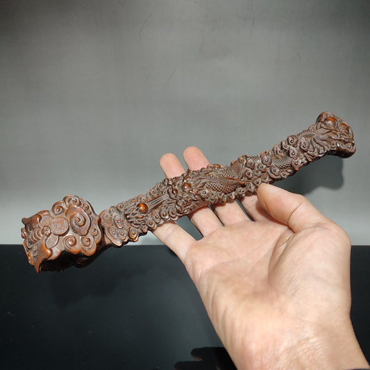 10" vintage wooden ornaments carvings Boxwood dragon statue ruyi home decor rare