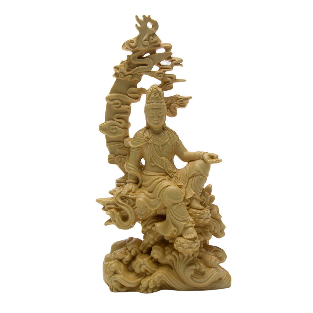 Office Guanyin Kwan-yin Figure Buddha Statue Boxwood Craft Sculpture