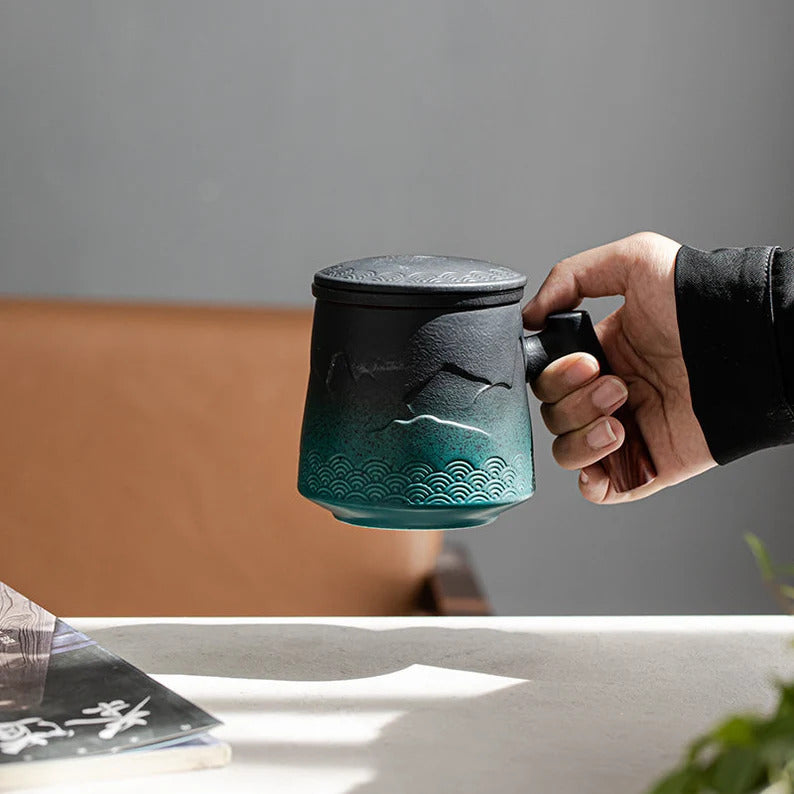 Embersceramic Ceramic Tea Cup with Infuser Personalization Mountain Teacup 450ml