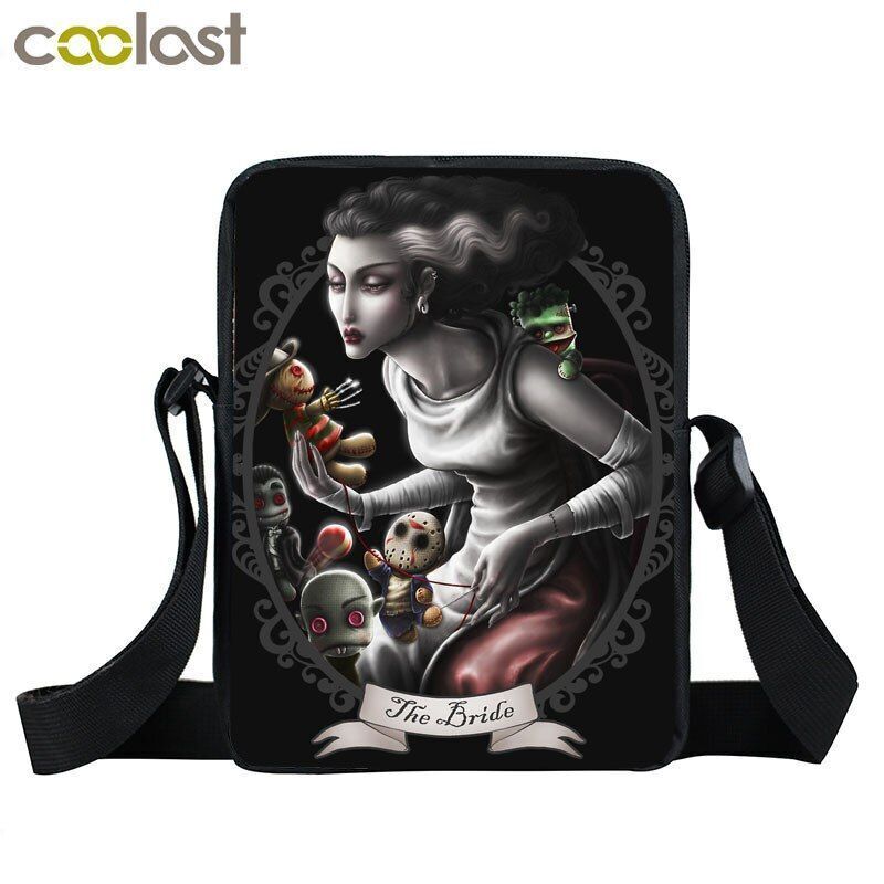 Witch Black Cat Messenger Bag Clutch Canvas Crossbody Shoulder Bags Travel Small
