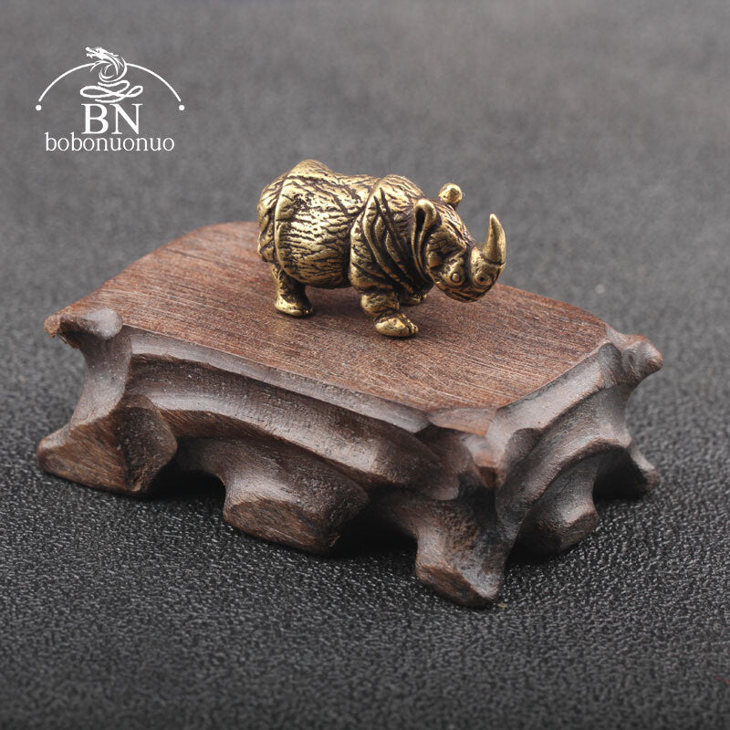 1.37" Handmade Pure Copper Rhinoceros Miniatures Figurines Vintage Brass Tea Pet