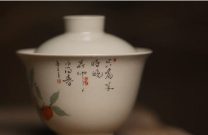 150ml Ceramic Persimmon Gaiwan Tureen Chinese Cup Bowls Kung Fu Tea Set Decorate