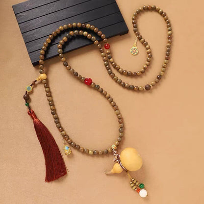 New Chinese Gourd Green Sandalwood Beaded Necklace Phone Crossbody Chain Women