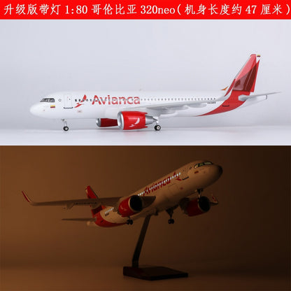1/80 Columbia Avianca A320neo Passenger Plane Model Airplane W/Sound Light Stand