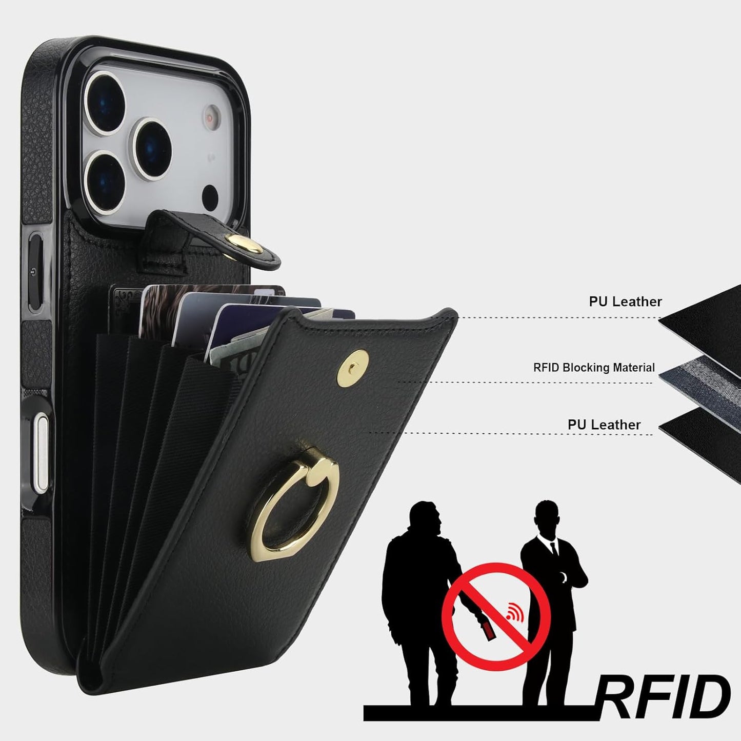 Compatible with Iphone 17 Pro Case Wallet with Card Holder, 360°Rotation Finger