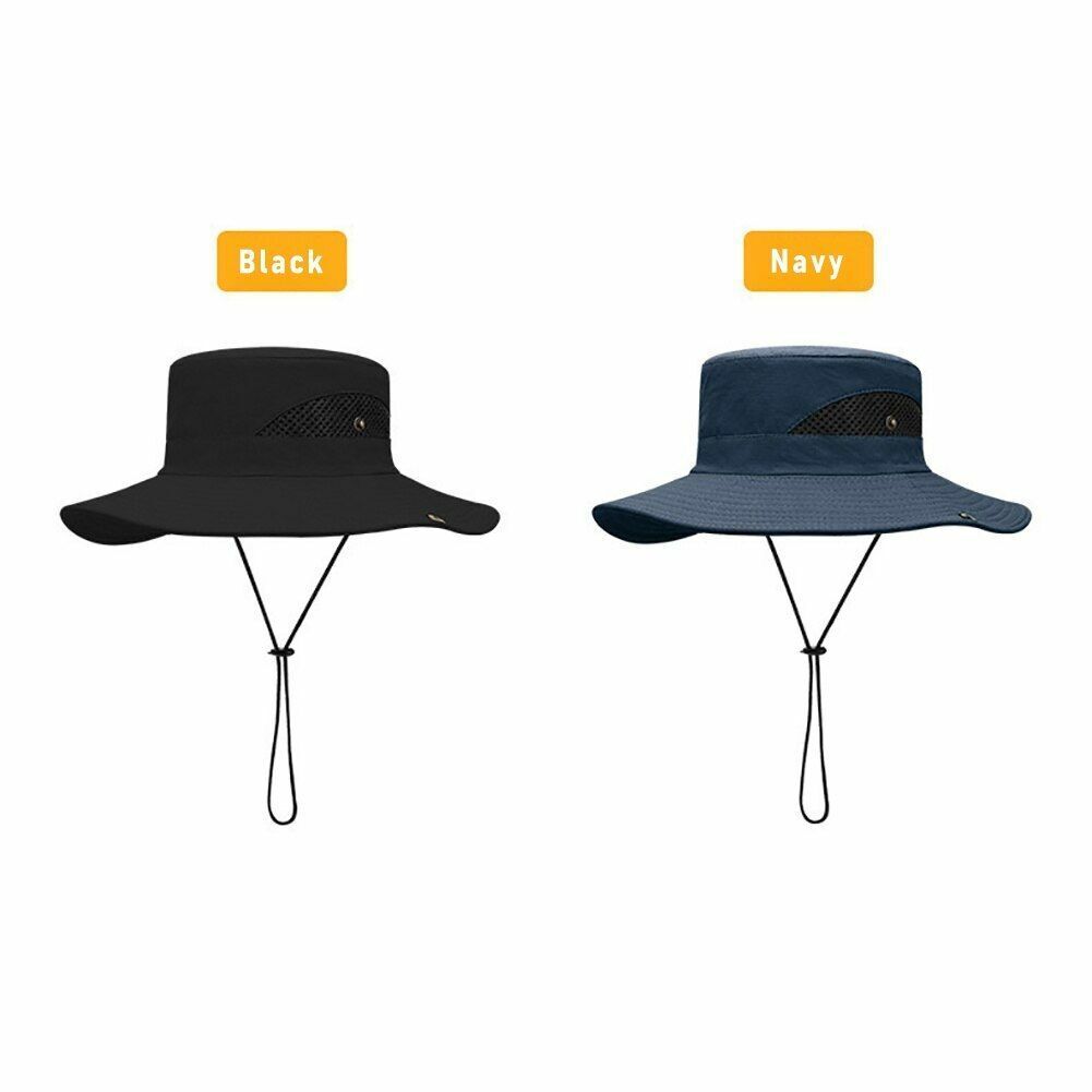 Outdoor Hat Fishing Hiking Cap Wide Brim Anti-UV Beach Sunshade Bucket Hat Blue