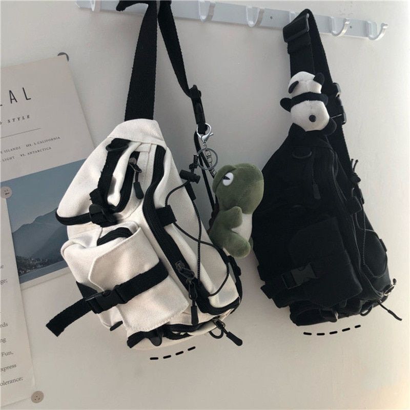 Canvas Sling Bag Gothic Crossbody Women Handbag Purse Shoulder Frog Zipper 1 PC