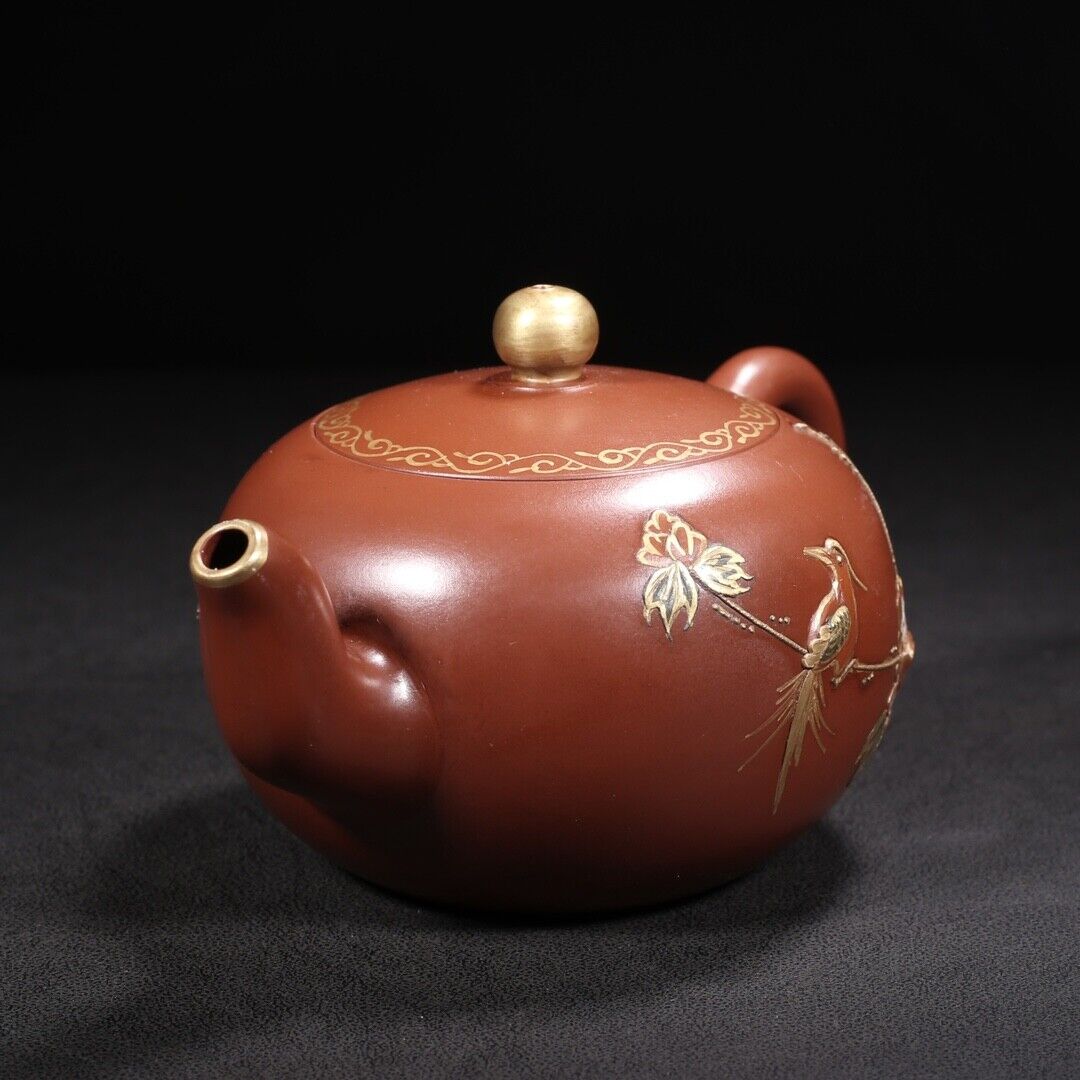 Vintage Chinese Yixing Purple Clay Teapot Zisha Ceramic Nice Flower Bird Teapots