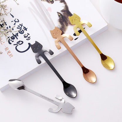 Tea & Coffee Spoon Food-grade Stainless Steel Cat Handle Scoop Drinking Flatware