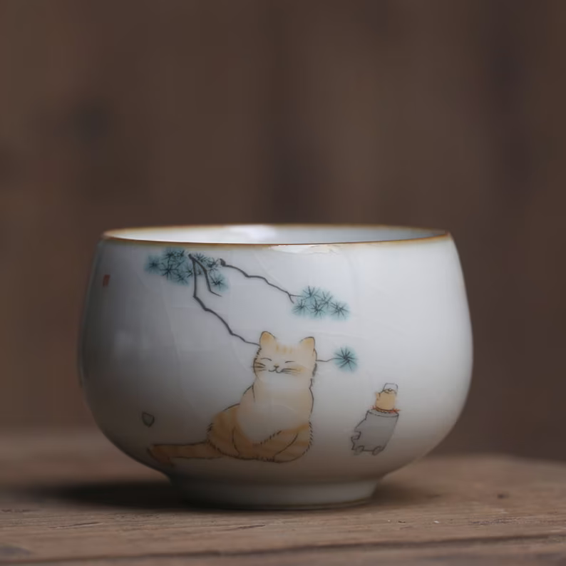 Embersceramic Ceramic Tea Cup Cute Cat Kung Fu Cup 90ml